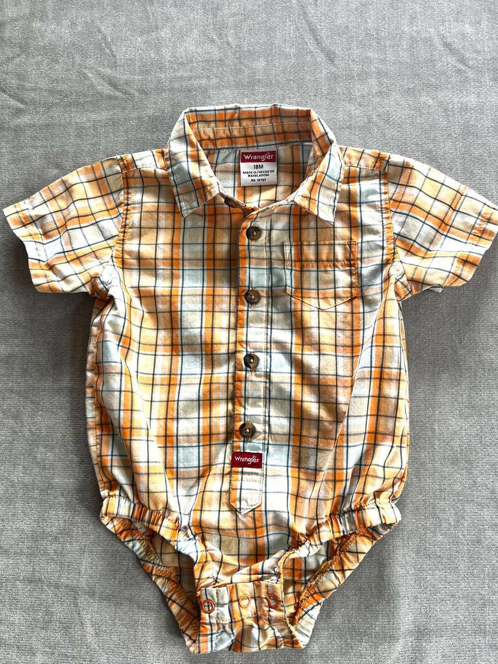 Wrangler Orange, White and Blue Plaid Baby Boy One-Piece